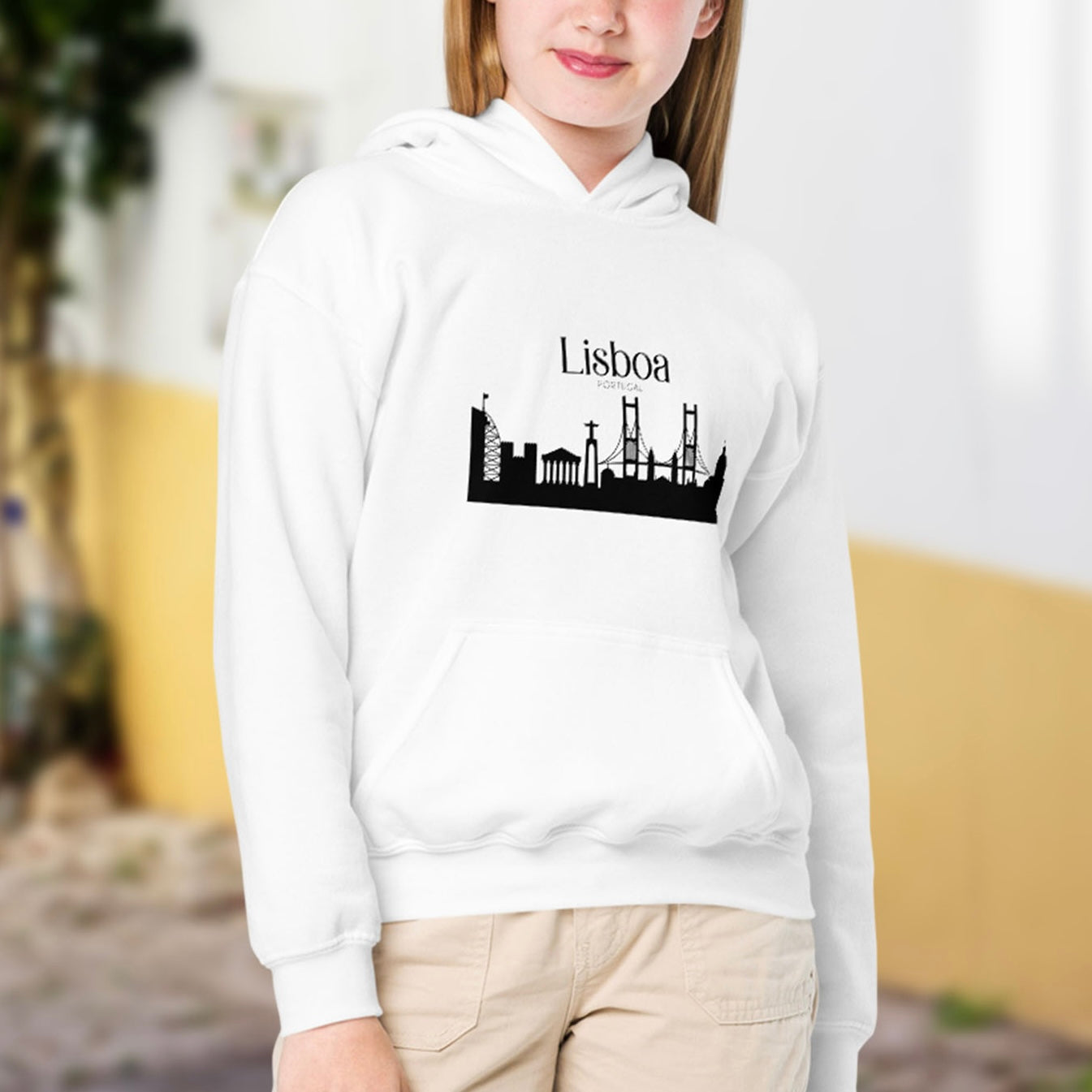 Sweat à capuche enfant « Skyline Lisbonne »
