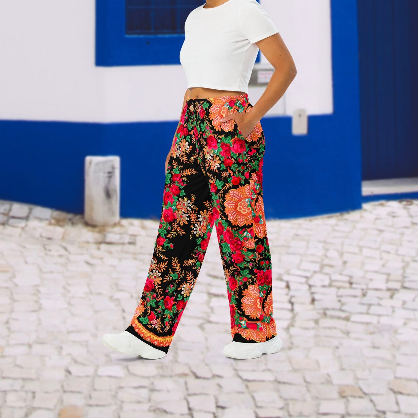 Pantalon large « Foulard portugais Minhoto noir »