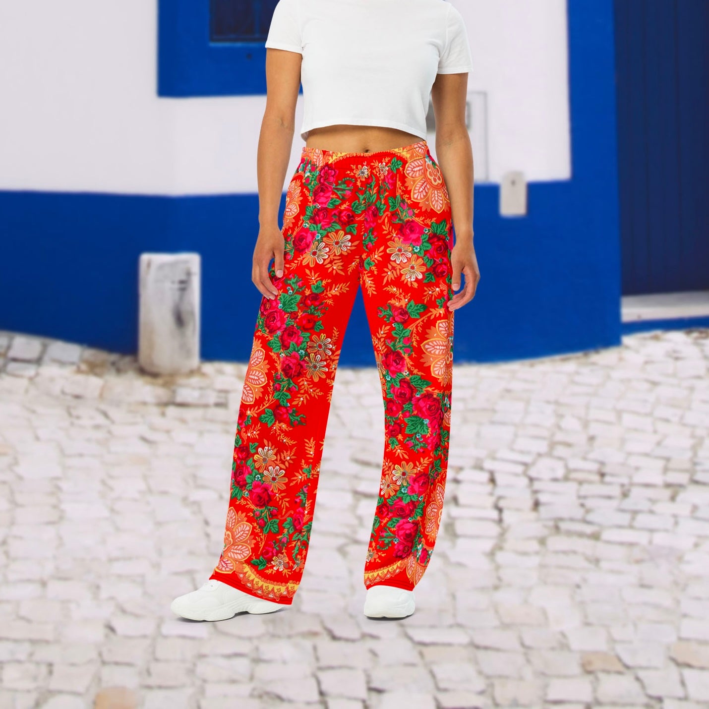 Pantalon large « Foulard portugais Minhoto rouge »