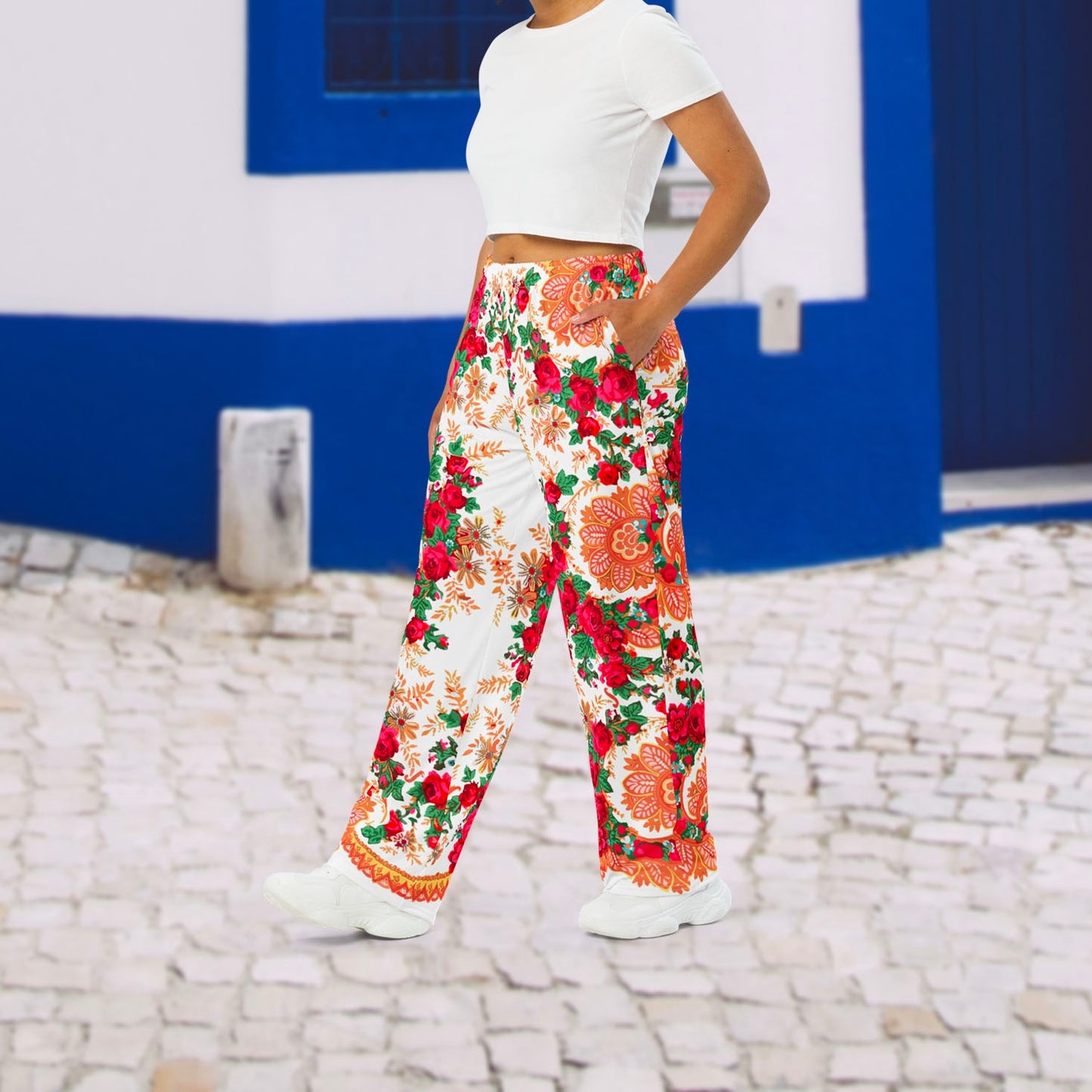 Pantalon large « Foulard portugais Minhoto blanc »