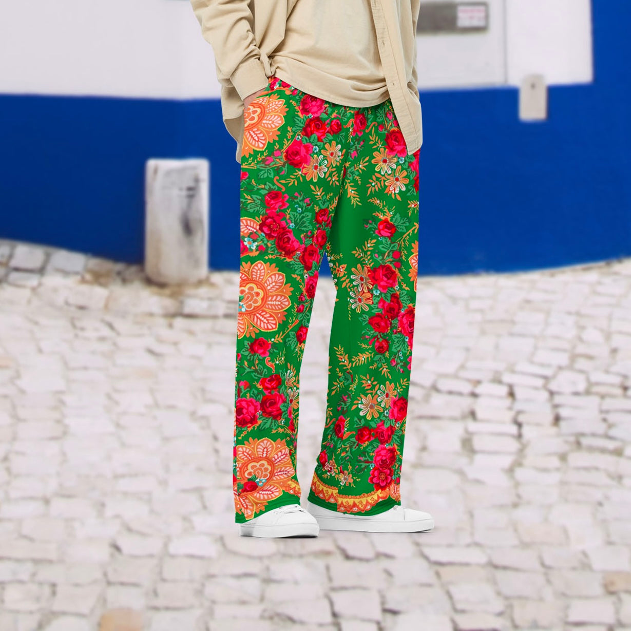 Pantalon large « Foulard portugais Minhoto vert »