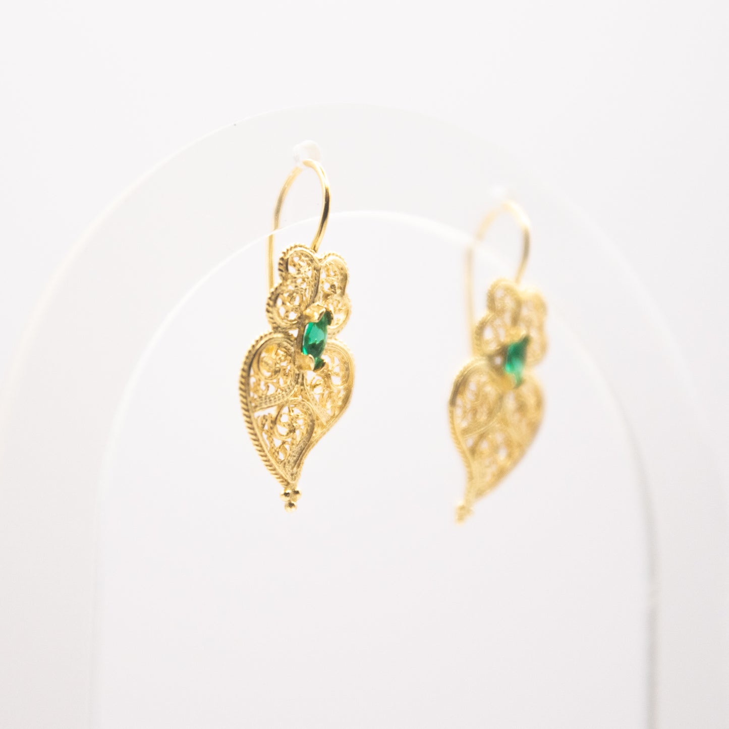 Boucles d'oreilles "Coeur de Viana" pierre verte en argent plaqué or - Edition limitée