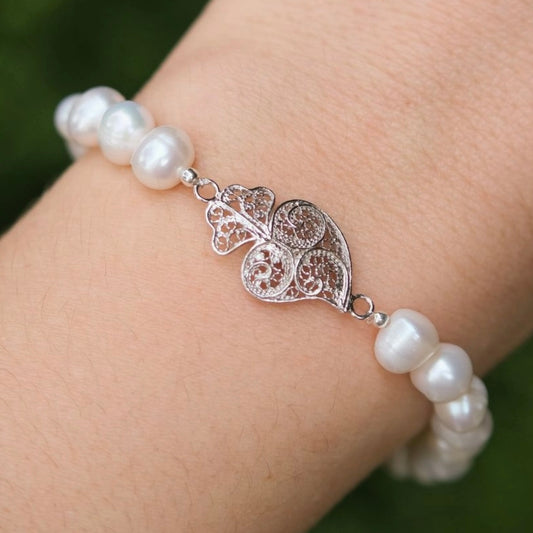 Bracelet "Coeur de Viana" en argent et perles