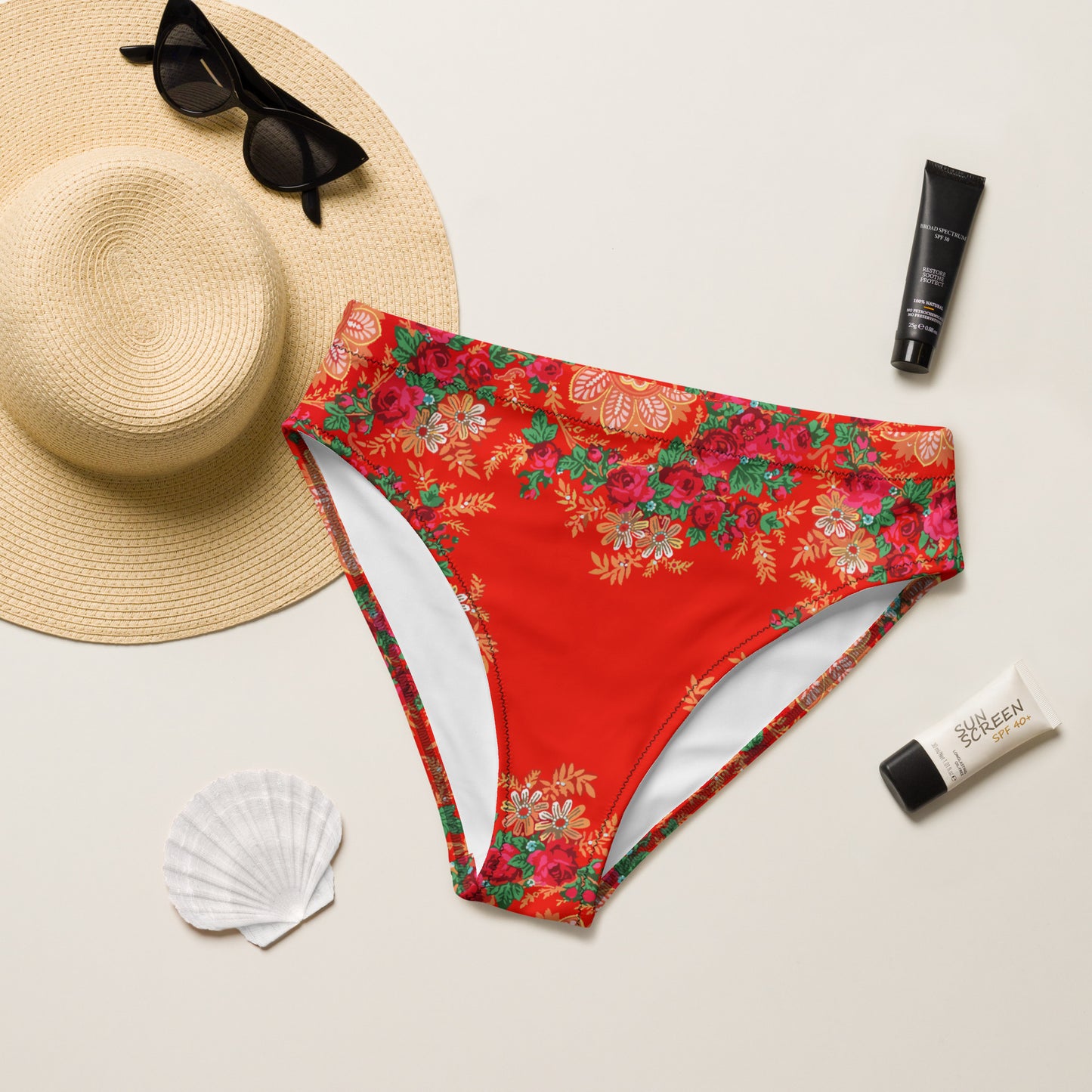 Bas de maillot de bain « Foulard portugais Minhoto rouge »