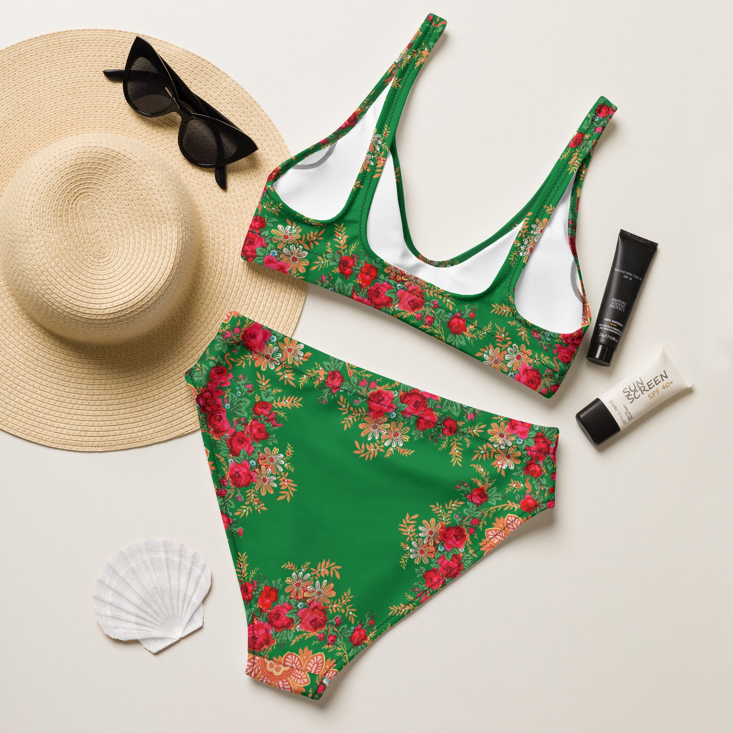 Maillot de bain 2 pièces « Foulard portugais Minhoto vert »
