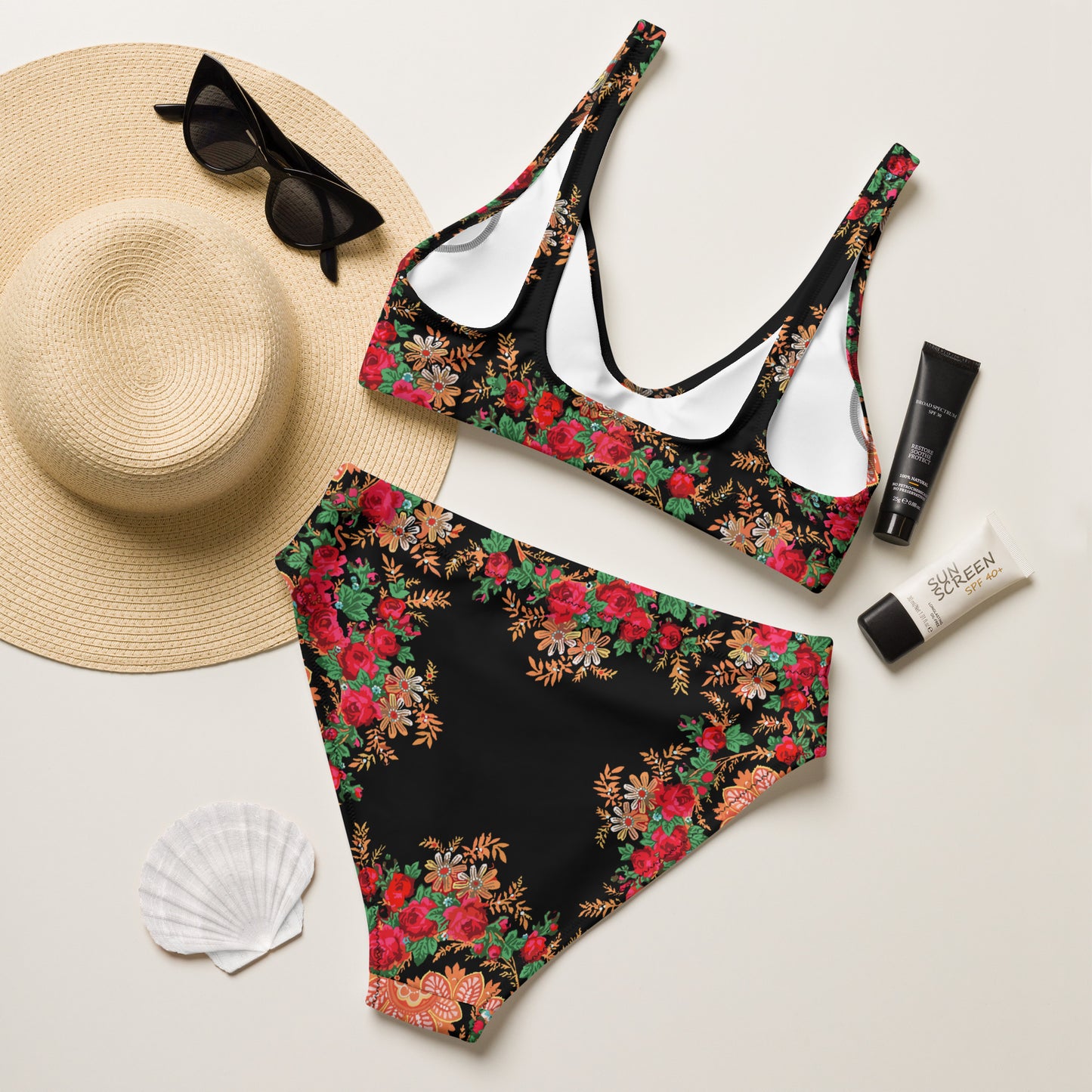 Maillot de bain 2 pièces « Foulard portugais Minhoto noir »