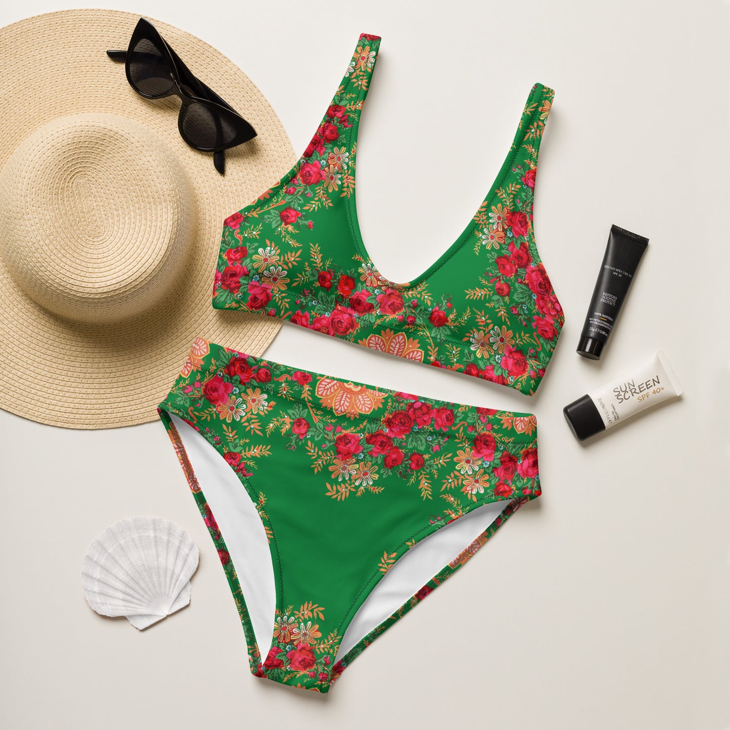 Maillot de bain 2 pièces « Foulard portugais Minhoto vert »