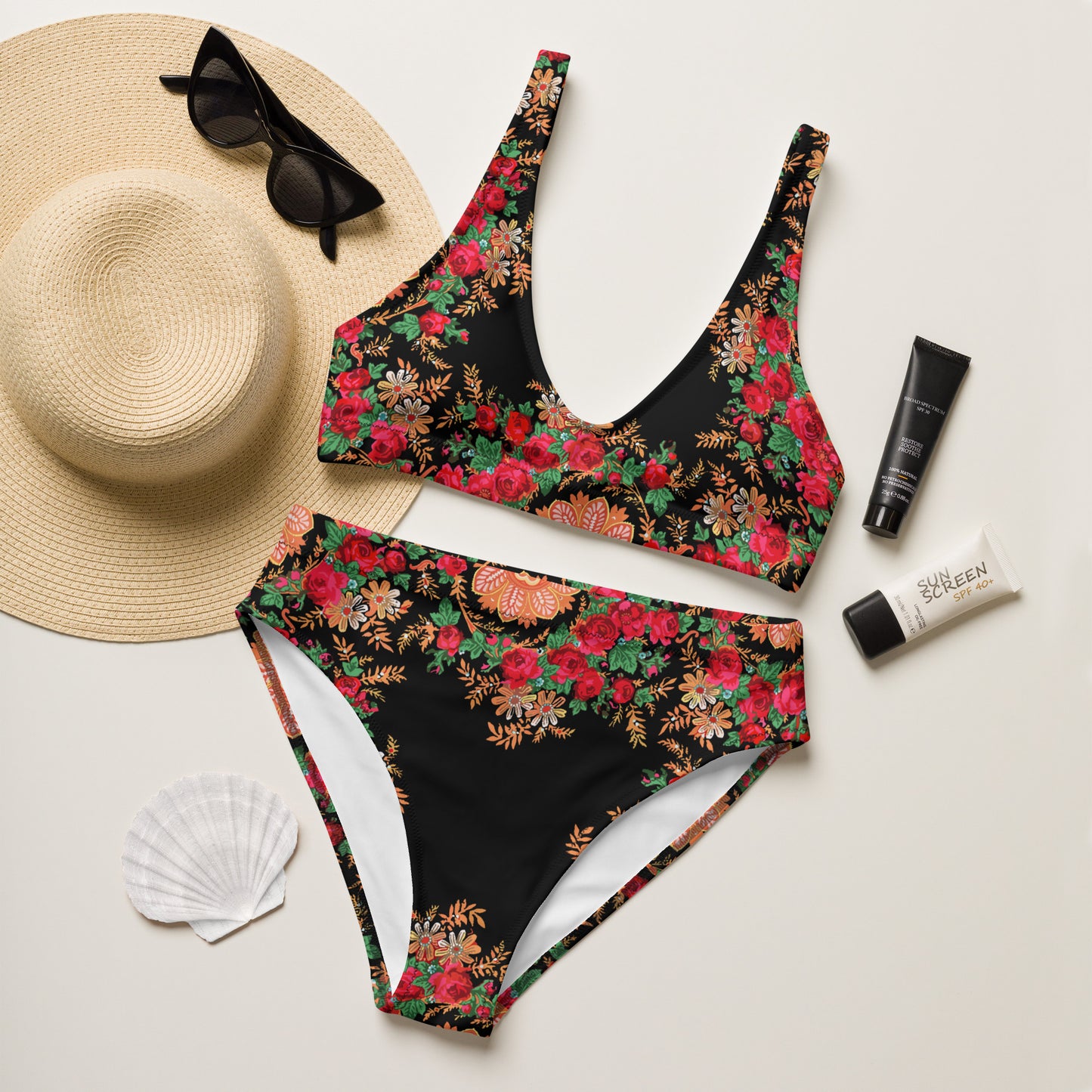 Maillot de bain 2 pièces « Foulard portugais Minhoto noir »