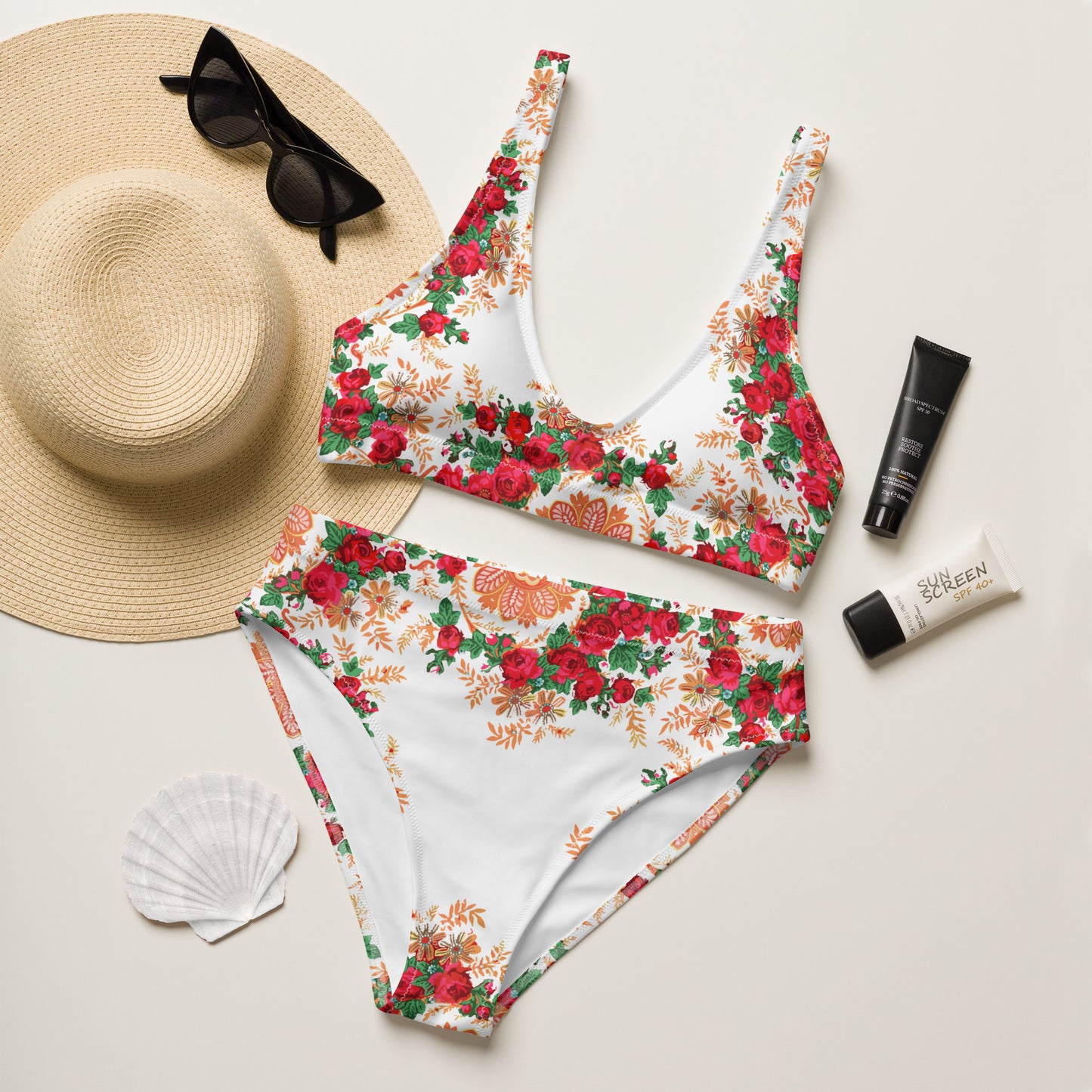 Maillot de bain 2 pièces « Foulard portugais Minhoto blanc »