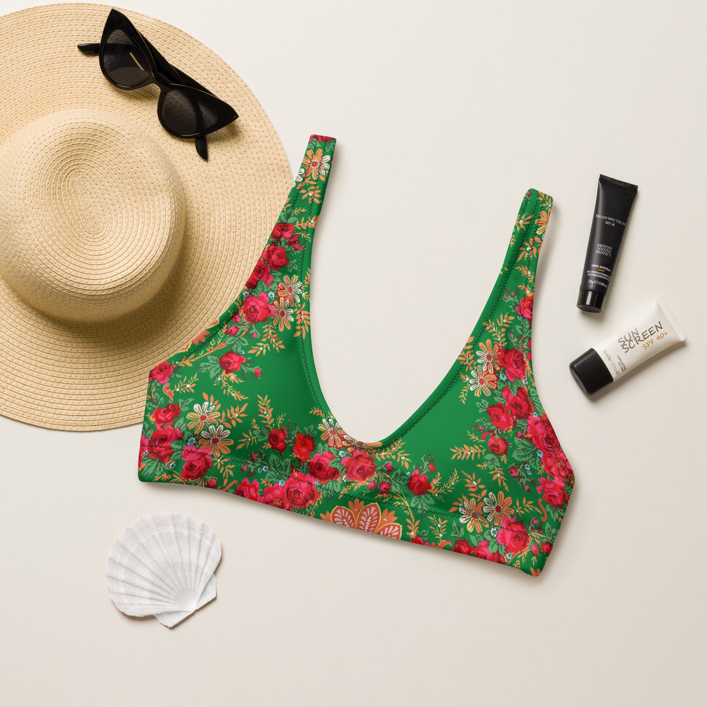 Haut de maillot de bain « Foulard portugais Minhoto vert »