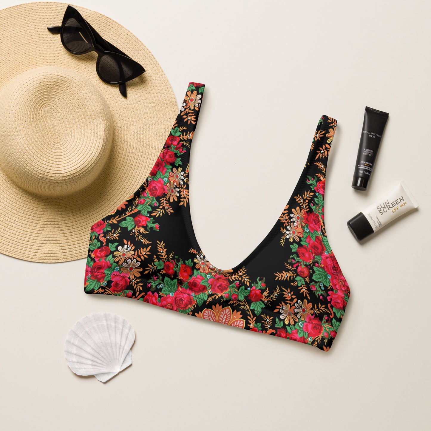 Haut de maillot de bain « Foulard portugais Minhoto noir »