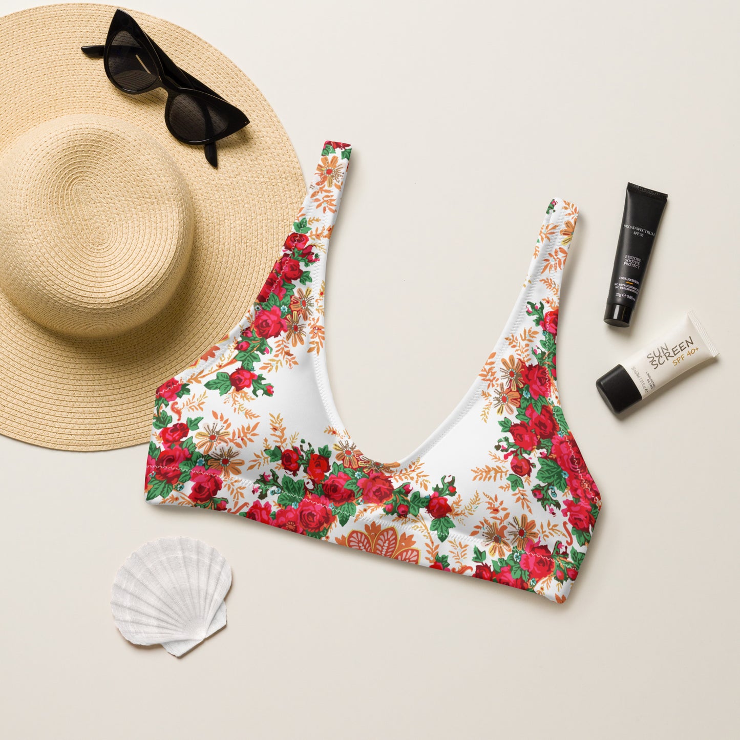 Haut de maillot de bain « Foulard portugais Minhoto blanc »