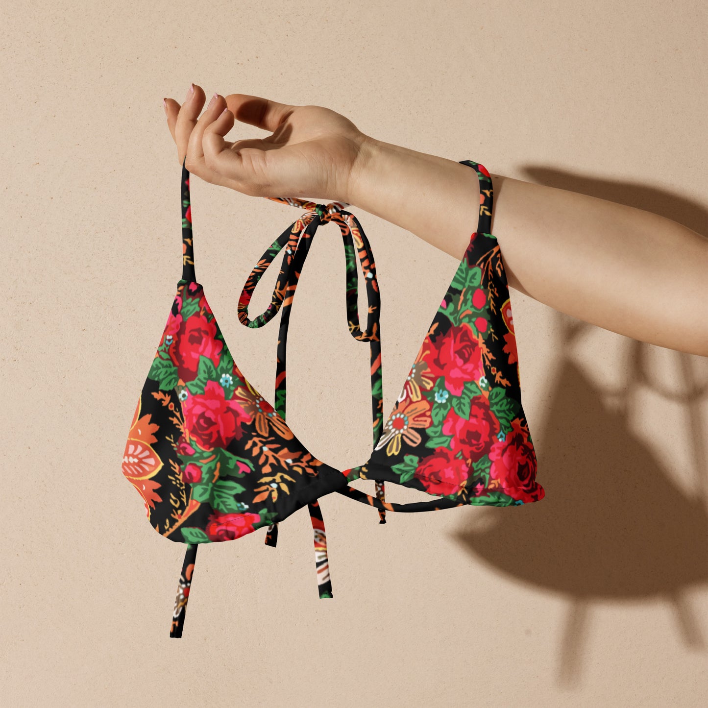 Haut de bikini « Foulard portugais Minhoto noir »