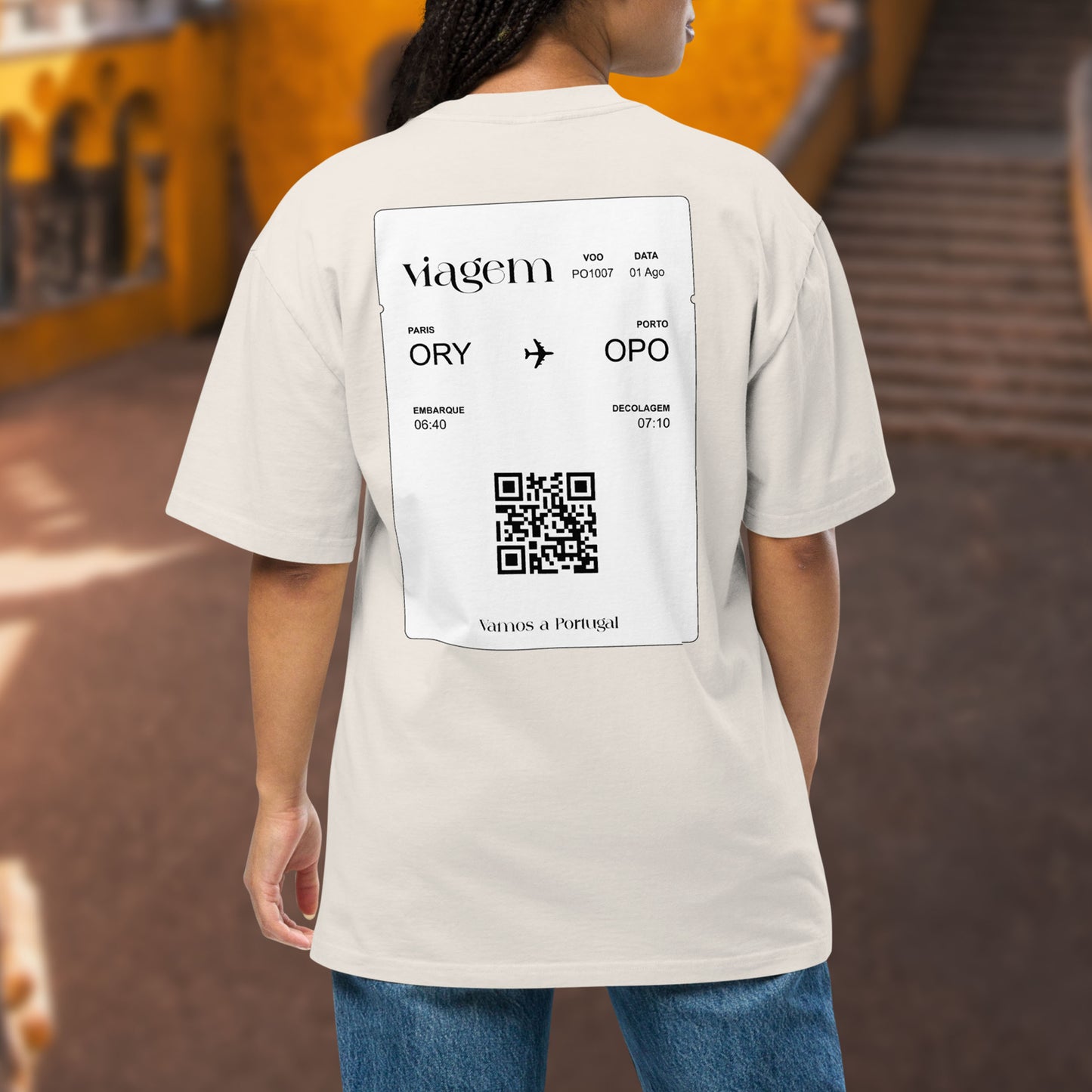 T-shirt oversized “Paris - Porto” personalizável