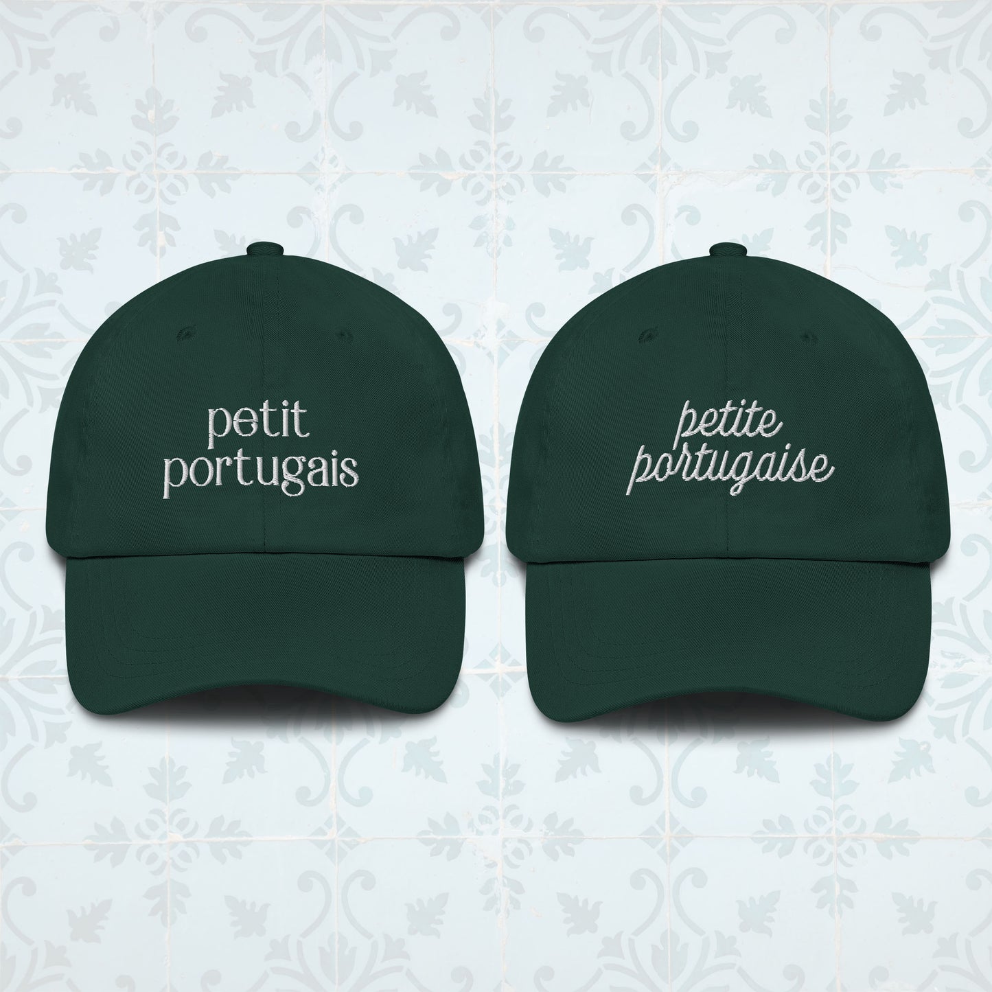 Duo de casquettes « Petit portugais / Petite portugaise »