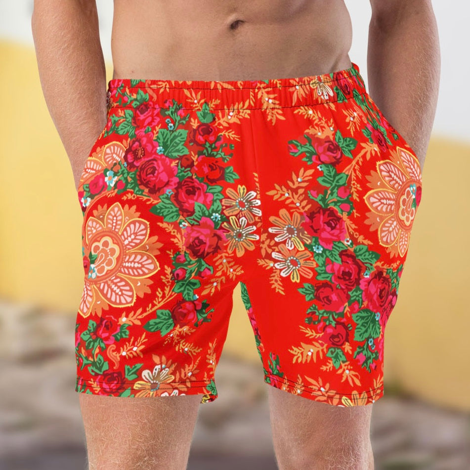 Short de bain « Foulard portugais Minhoto rouge »