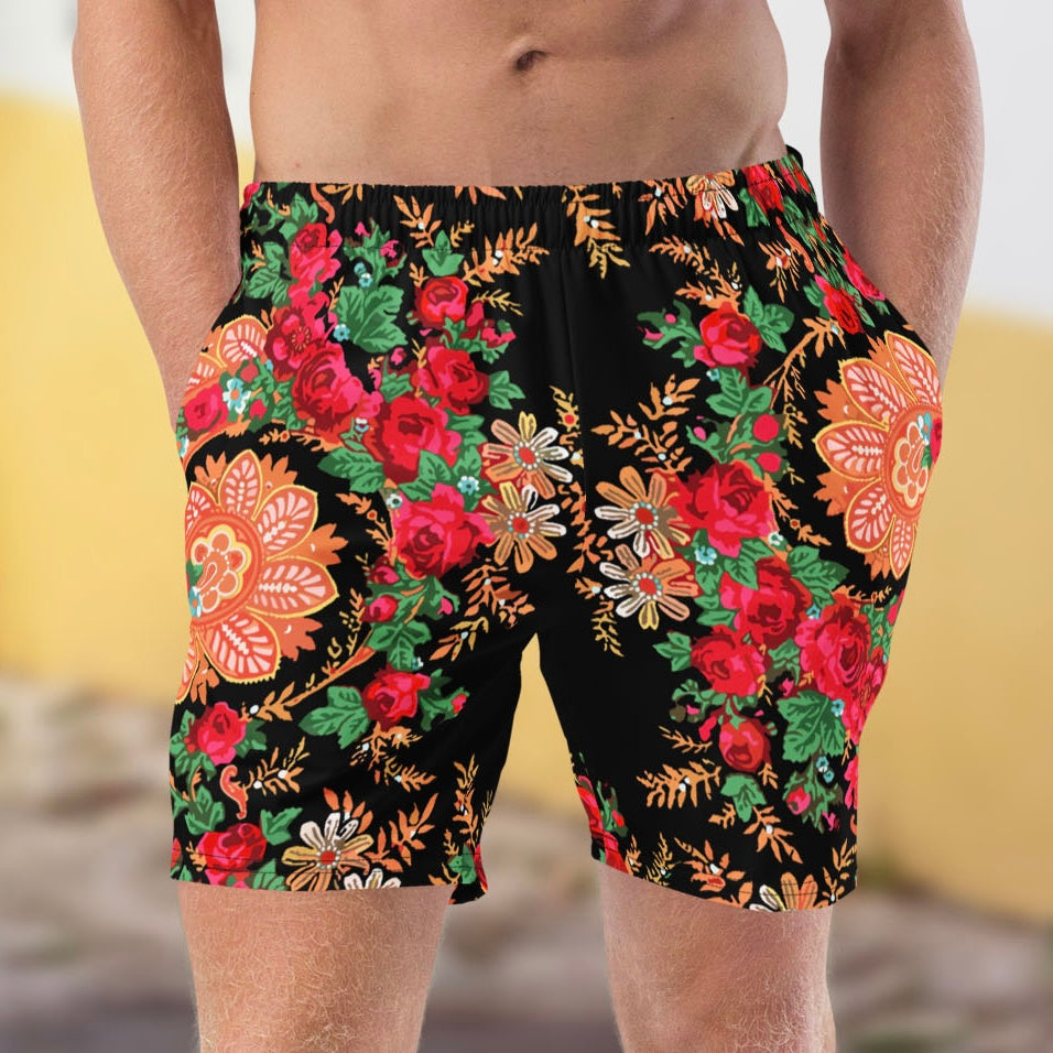 Short de bain « Foulard portugais Minhoto noir »
