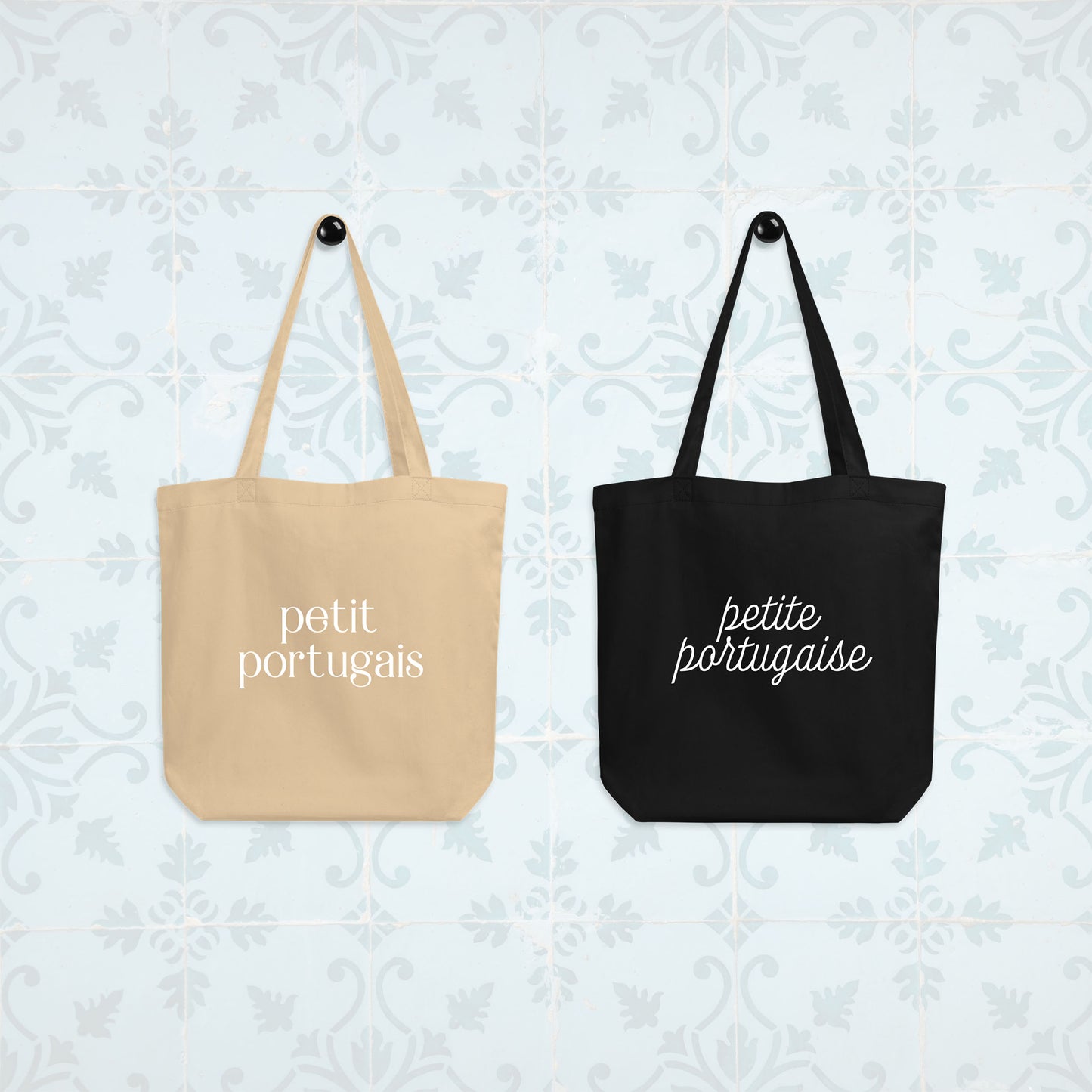 Duo de tote bag en coton bio « Petit portugais / Petite portugaise »