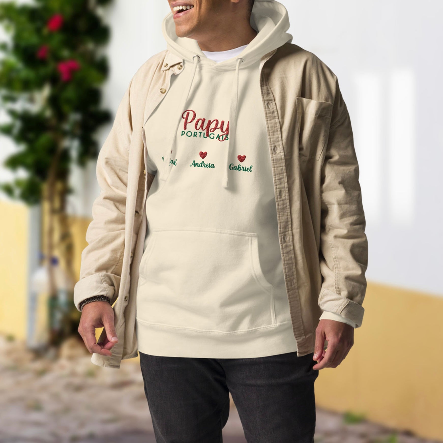 Sweat à capuche brodé « Papy portugais » personnalisable