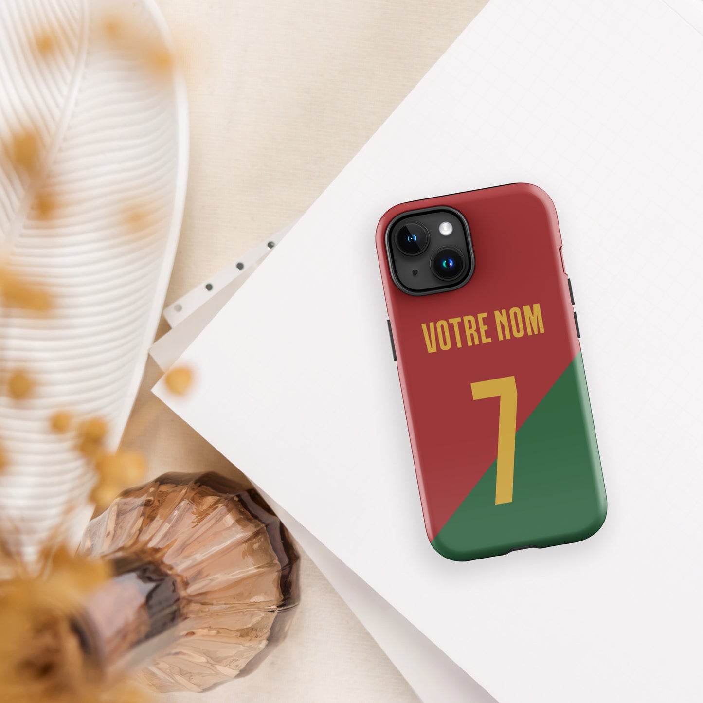 Coque iPhone rigide double protection "Maillot Portugal" personnalisable