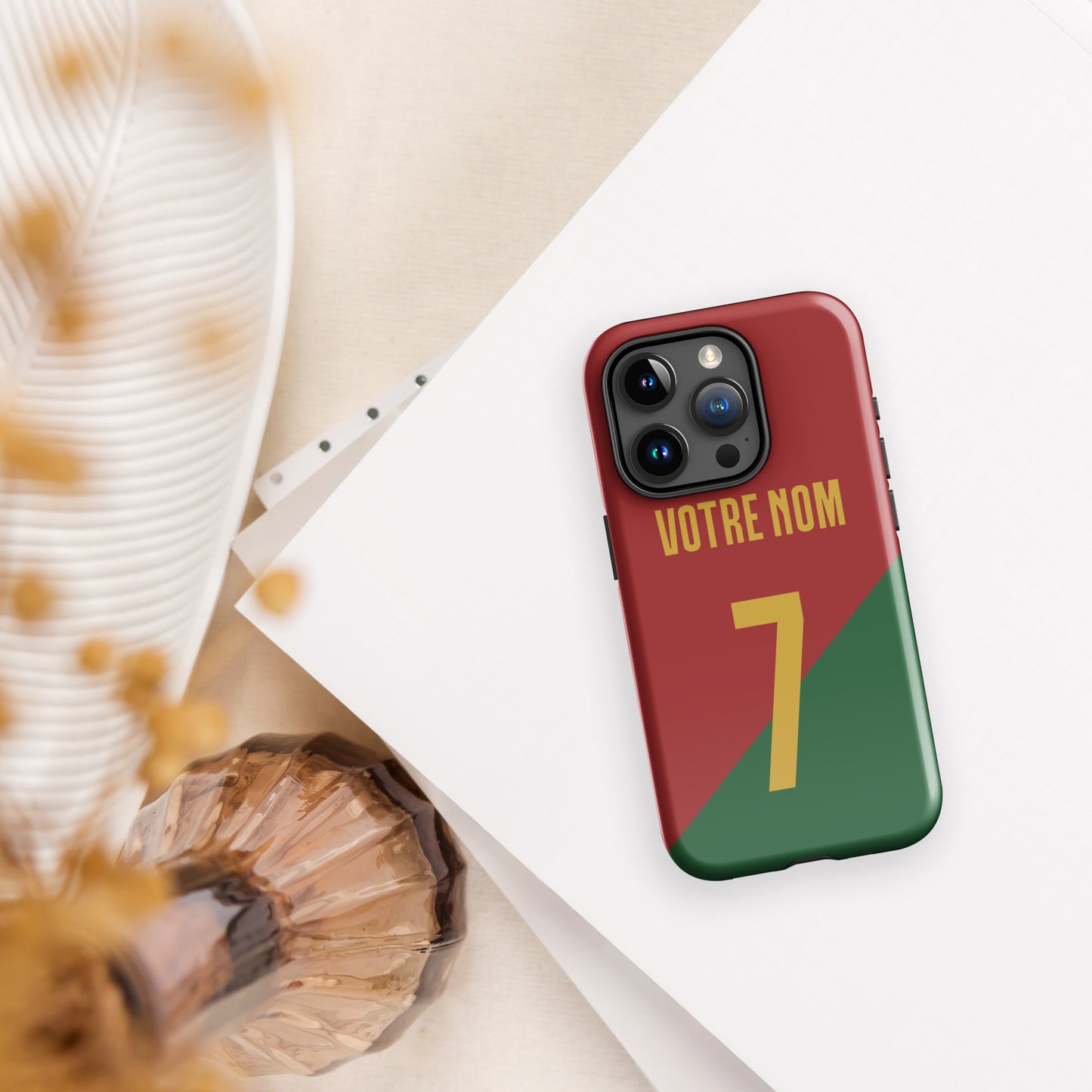 Coque iPhone rigide double protection "Maillot Portugal" personnalisable