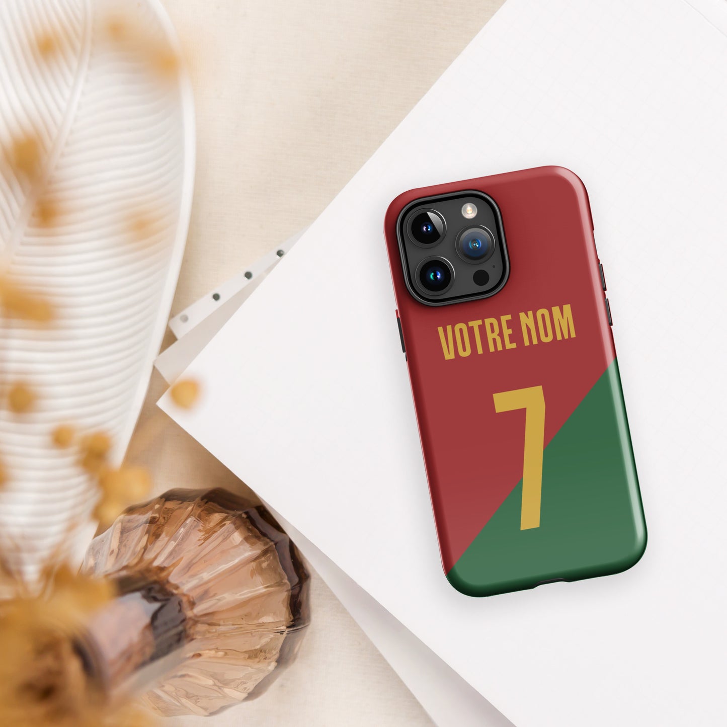Coque iPhone rigide double protection "Maillot Portugal" personnalisable