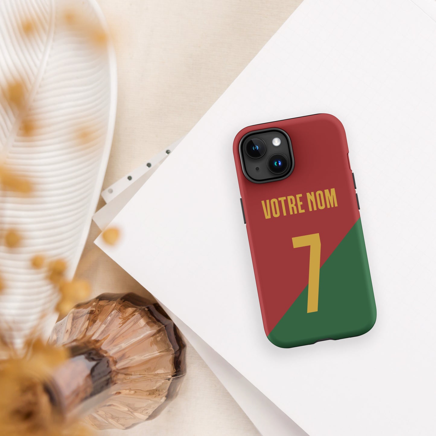 Coque iPhone rigide double protection "Maillot Portugal" personnalisable