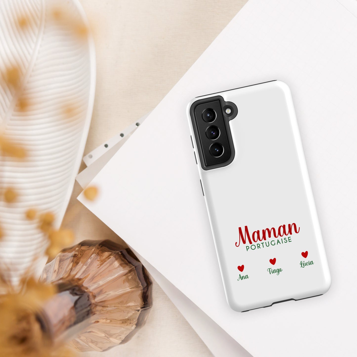 Coque Samsung rigide double protection « Maman portugaise » personnalisable
