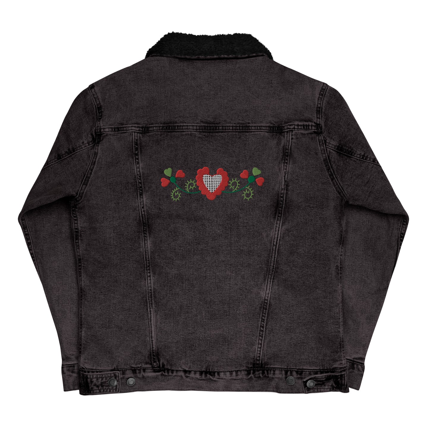 Veste en jean moumoute brodée « Flor de Viana »