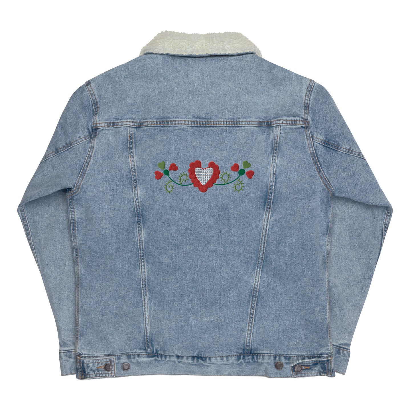 Veste en jean moumoute brodée « Flor de Viana »
