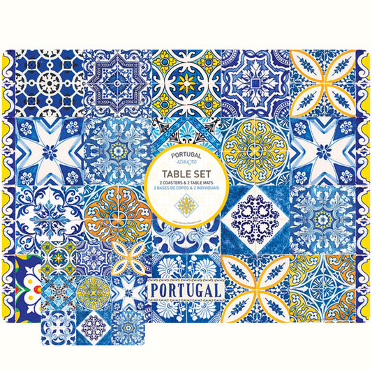 Ensemble de sets de table et dessous de verres "Azulejos Portugal"