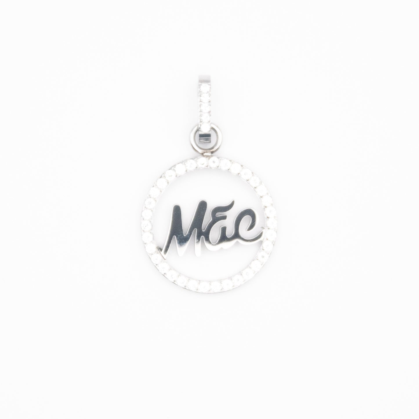 Pendentif rond "Mãe" en acier inoxydable
