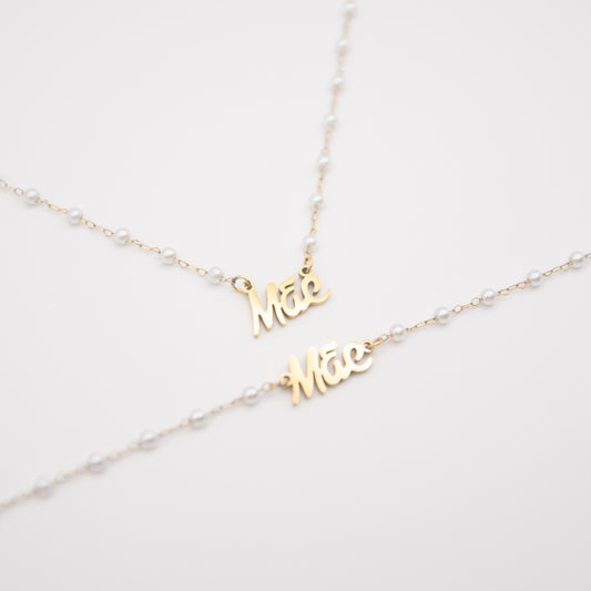 Parure "Mãe" en acier inoxydable et perles