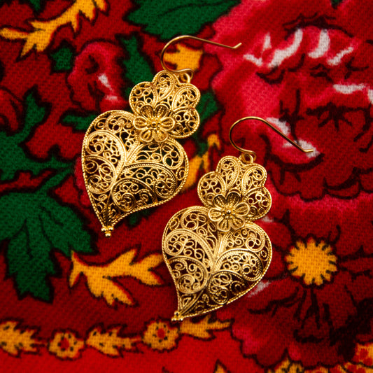 Boucles d'oreilles pendentes "Coeur de Viana" traditionnelles
