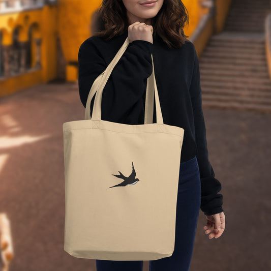 Tote bag en coton bio brodé « Hirondelle »