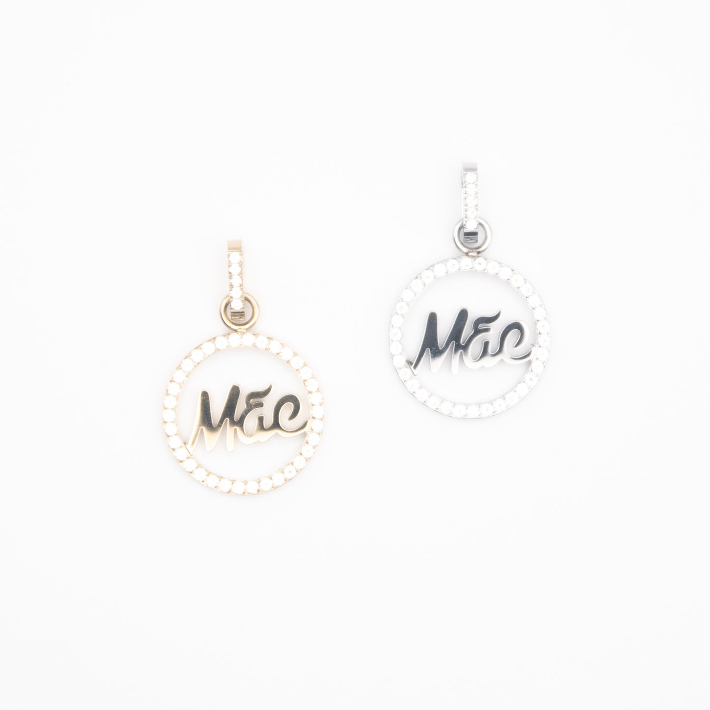 Pendentif rond "Mãe" en acier inoxydable