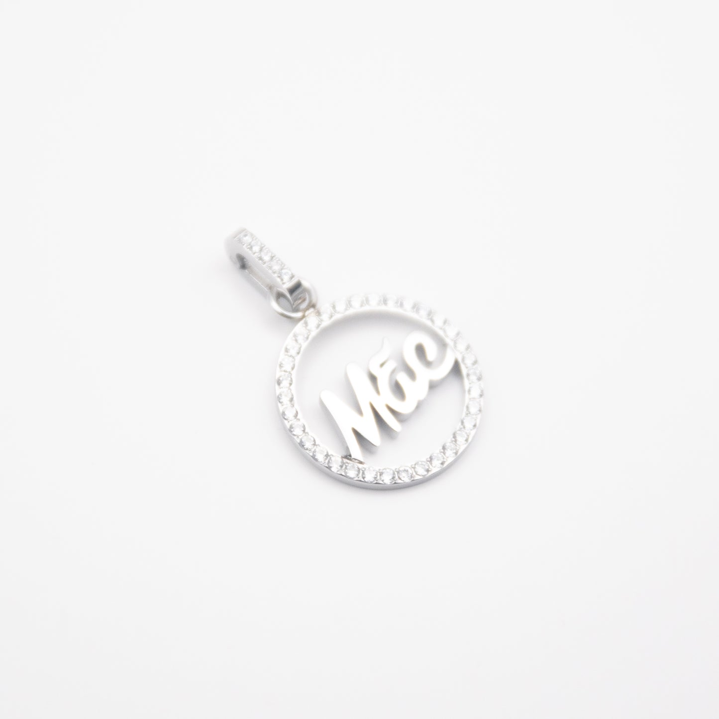 Pendentif rond "Mãe" en acier inoxydable