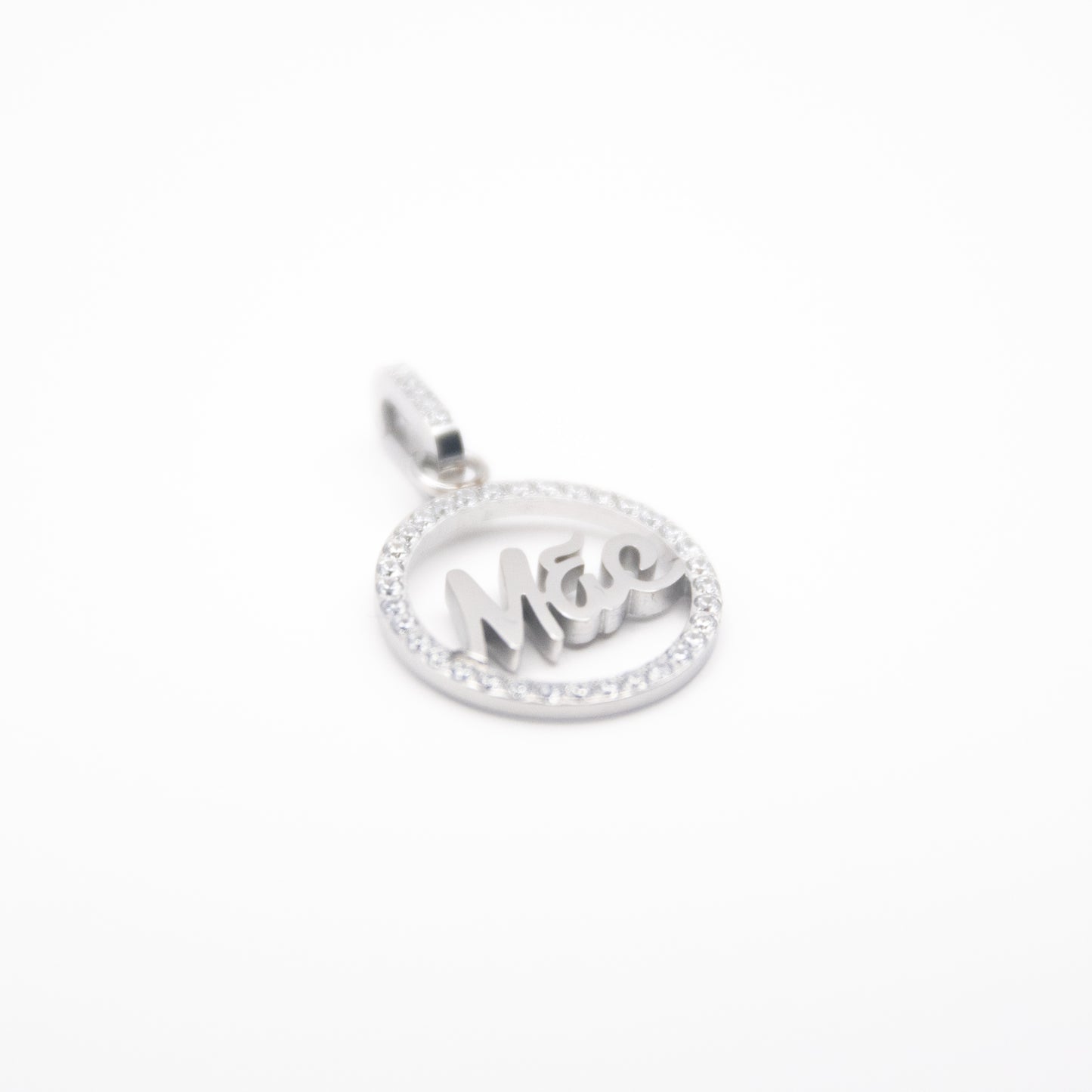 Pendentif rond "Mãe" en acier inoxydable