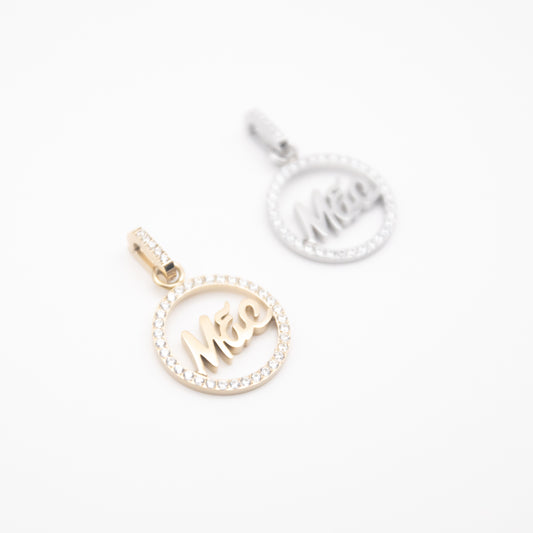 Pendentif rond "Mãe" en acier inoxydable