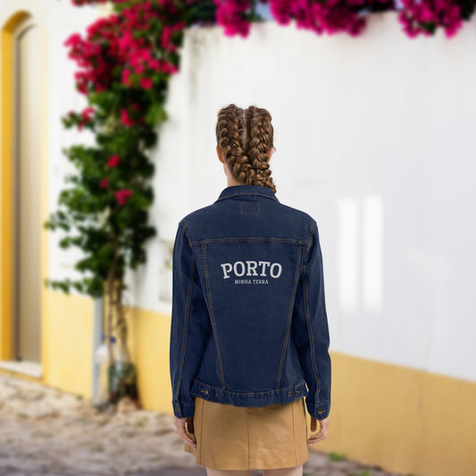 Jaqueta jeans bordada “Porto, Minha Terra”