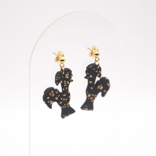 Boucles d'oreilles "Coq de Barcelos noir"