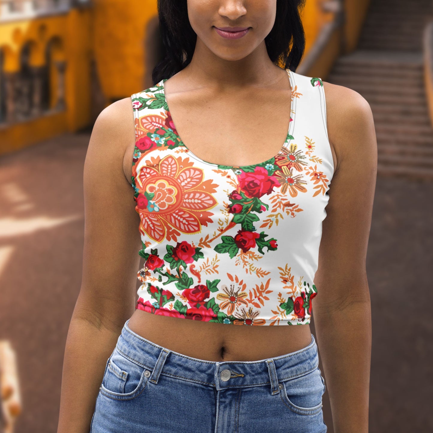 Crop-Top « Foulard portugais Minhoto blanc » - Taille M