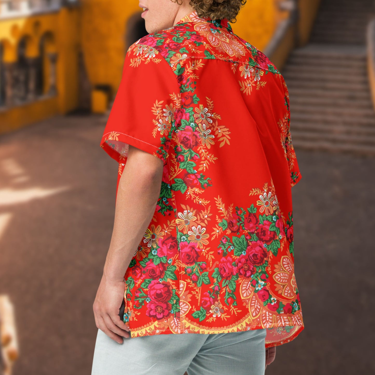 Ensemble chemise + short de bain « Foulard portugais Minhoto rouge »