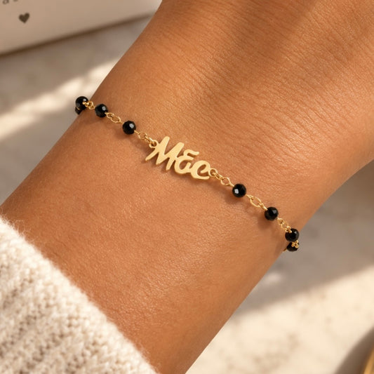 Bracelet "Mãe" en acier inoxydable et perles