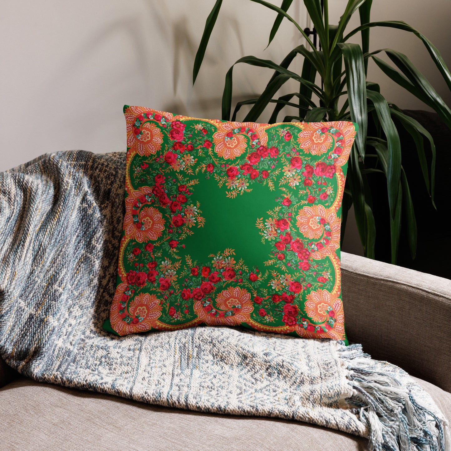 Coussin « Foulard portugais Minhoto vert »