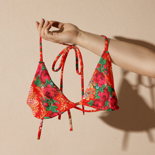 Haut de bikini « Foulard portugais Minhoto rouge »