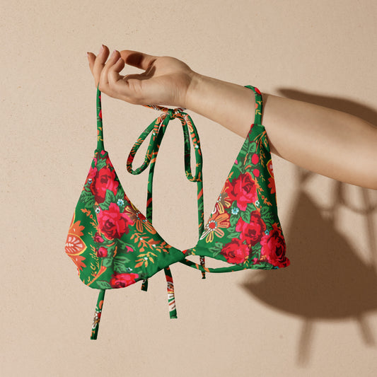 Haut de bikini « Foulard portugais Minhoto vert »