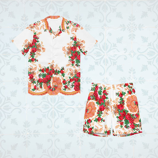 Ensemble chemise + short de bain « Foulard portugais Minhoto blanc »