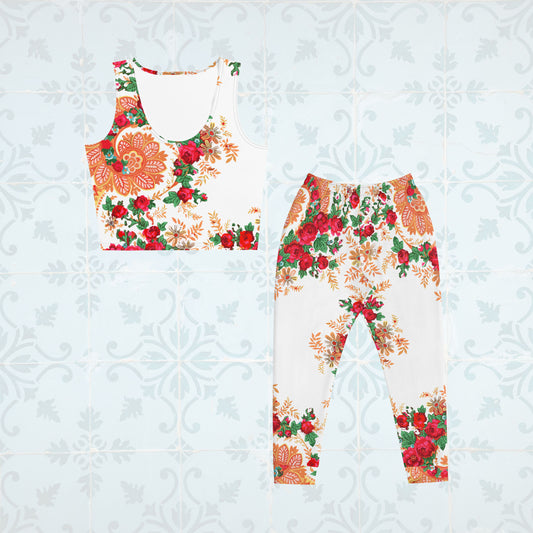 Ensemble crop-top + pantalon de jogging « Foulard portugais Minhoto blanc »