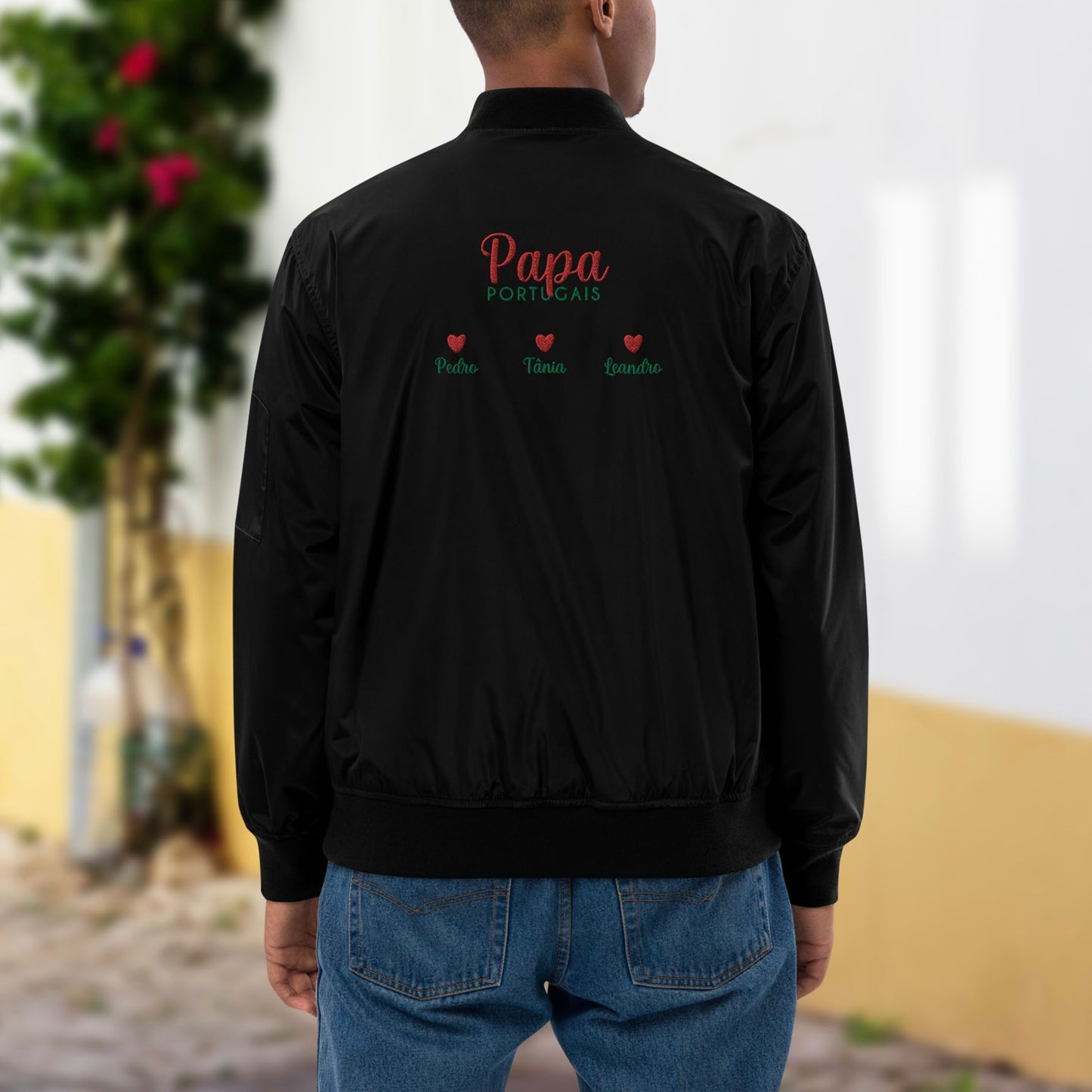 Jaqueta bomber bordada “Portuguese Dad” personalizável